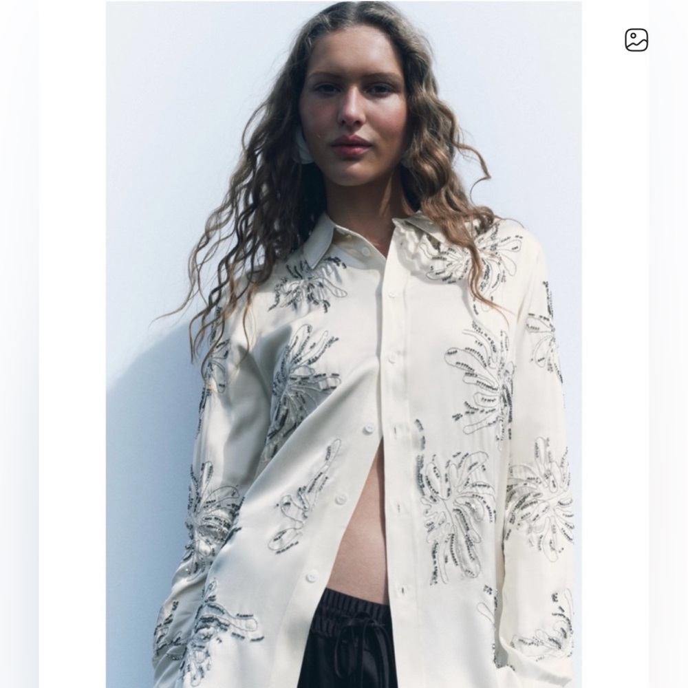 Zara 100%viscosa Elegant Cream Floral Women's Top